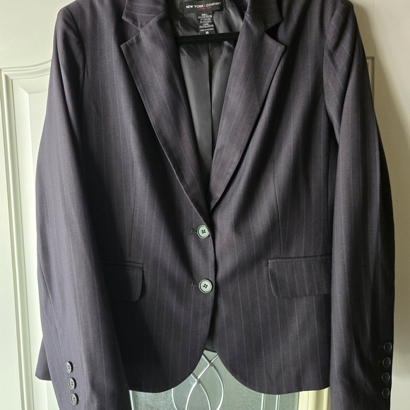 New York & Co Dark Gray Pinstripe Blazer Plus Size Career Academia - Picture 4 of 8